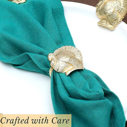Gold Napkin Rings Set of 12 - Turkey Bird Stylish Metal Lightweight Serviette Holders for Elegant Table Settings | Perfect for Dinner Parties, Holidays, Weddings & Everyday Use - ALPHA Living HOME