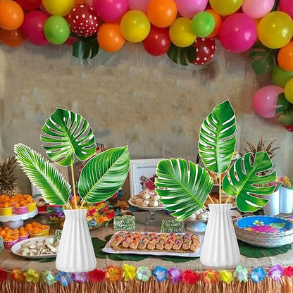 14pcs Palm Leaf Centerpiece Sticks Tropical Party Decorations for Table Green Leaves Theme Centerpieces Hawaiian Luau Party Decorations for Summer Jungle Theme Party Baby Shower Supplies