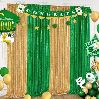 Green Sequin Backdrop Curtains 2 Panels 2FTx8FT Christmas Party Backdrop Glitter Birthday Bridal Wedding Curtains Sparkle Photo Backdrop