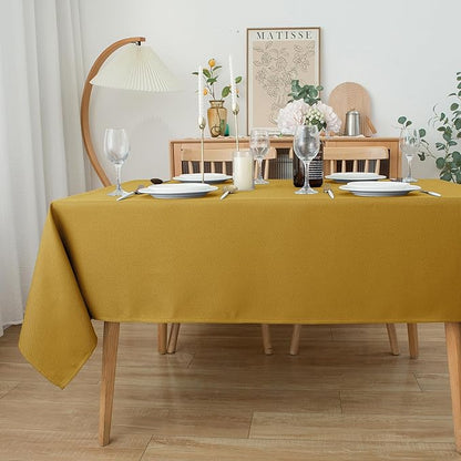 Biscaynebay Textured Fabric Rectangle Christmas Tablecloths 90x156 Inch, Gold Water Resistant Tablecloths for Dining, Kitchen, Wedding, Parties etc. Machine Washable