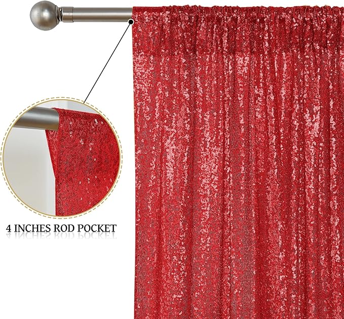 Sugargirl Red Sequin Backdrop Curtain 2 Panels 2FTx8FT Glitter Red Background Drapes Sparkle Photography Backdrop for Party Wedding Birthday Wall Decoration