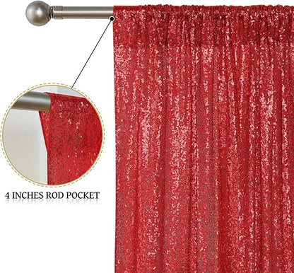 Sugargirl Red Sequin Backdrop Curtain 2 Panels 2FTx8FT Glitter Red Background Drapes Sparkle Photography Backdrop for Party Wedding Birthday Wall Decoration