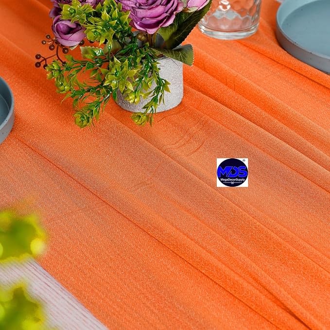 MDS 20 Pack 10ft Chiffon Table Runner 29 x 120 Inches Sheer Wedding Runner Romantic Rustic Table Runner for Wedding Decorations, Birthday Parties, Bridal Shower Party Arch Decor - Orange