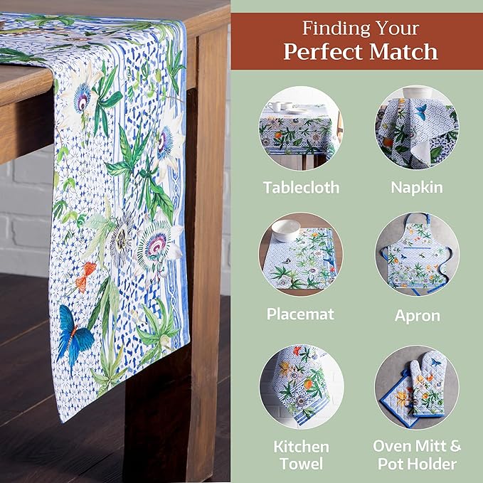 Maison d' Hermine Table Runner 100% Cotton Double Layer Table Runners 108 inches Long Decorative for Home Kitchen Dining Party Wedding Bridal Shower Spring Summer (Passiflora, 14.50" x 108")