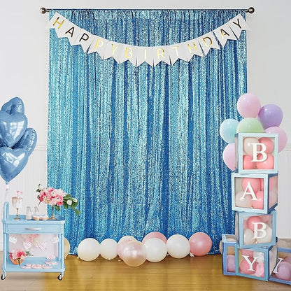 Sugargirl Turquoise Sequin Backdrop Curtain 4 Panels 2FTx8FT Glitter Turquoise Background Drapes Sparkle Photography Backdrop for Party Wedding Birthday Wall Decoration