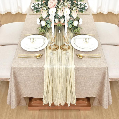 Fitable Faux Linen Tablecloths for Rectangle Tables: Water & Stain Resistant Farmhouse Table Cloth, Washable Burlap Textured Table Covers for Kitchen Dining Party(2 Pack, 60x102 Inch, Beige)
