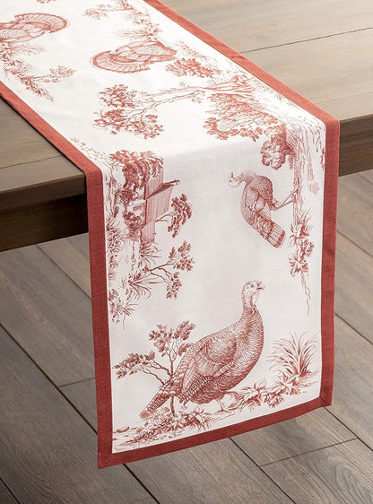 Maison d' Hermine Table Runner 100% Cotton Single Layer Table Runners 48 inches Long for Thanksgiving Christmas Decorations Home Kitchen Dining Party Wedding (Holy Jouy - Red, 14.5" x 48")