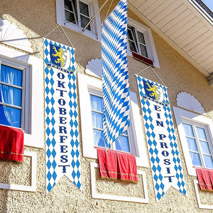 Blulu Oktoberfest Decorations Oktoberfest Banner Sign October Festival Party Decorations Bavarian Check Flag Porch Welcome Banner Flags Decor for German Parade Beer Festival Party Supplie