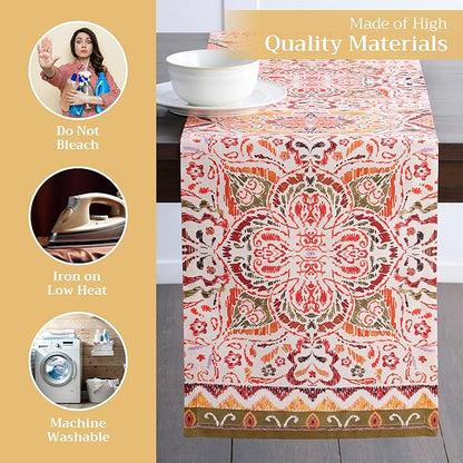 Maison d' Hermine Table Runner 100% Cotton Single Layer Table Runners 108 inches Long for Thanksgiving Christmas Decorations Home Kitchen Dining Party Wedding (Damask, 14.5" x 108")