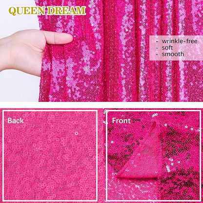 Hot Pink Sequin Backdrop 2 Panels 2FTx8FT Photo Backdrop Curtains Glitter Background for Wedding Party Stage Decorations