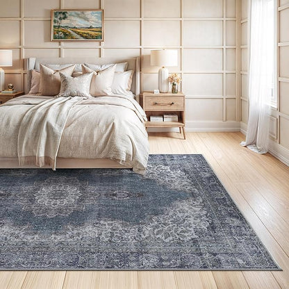 Bloom Rugs Washable Non-Slip 8' x 10' Rug - Dark Teal Traditional Medallion Area Rug for Living Room, Bedroom, Dining Room, and Kitchen - Exact Size: 8' x 10'