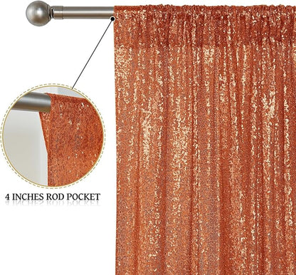 Sugargirl Orange Sequin Backdrop Curtain 2 Panels 2FTx8FT Glitter Orange Background Drapes Sparkle Photography Backdrop for Party Wedding Birthday Wall Decoration