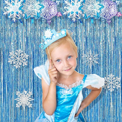 BRAVESHINE Light Blue Tinsel Foil Fringe Curtains - 2Pcs 3.2x8.2 ft Metallic Holiday Photo Booth Backdrop for Easter Birthdays Mermaid Frozen Sea Bachelorette Party Streamers Decorations