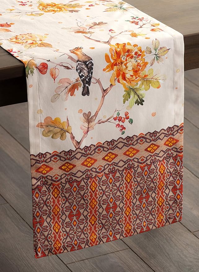 Maison d' Hermine Table Runner 100% Cotton Single Layer Table Runners 90 inches Long for Thanksgiving Christmas Decorations Home Kitchen Dining Party Wedding (Kelim - Prairie, 14.5" x 90")