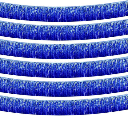 Blue Foil Fringe Garland 10FT 6packs, Metallic Foil Tinsel Fringe Banners for Parade Float Decorations Wedding, Birthday Party Graduation (six Blue)