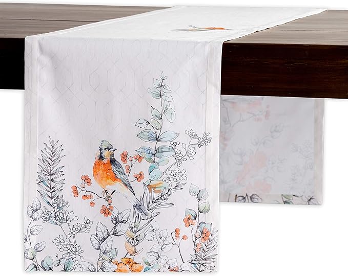 Maison d' Hermine Table Runner 100% Cotton Single Layer Table Runners 36 inches Long for Thanksgiving Christmas Decorations Home Kitchen Dining Party Wedding (Whitish Shabby Chique, 14.5" x 36")