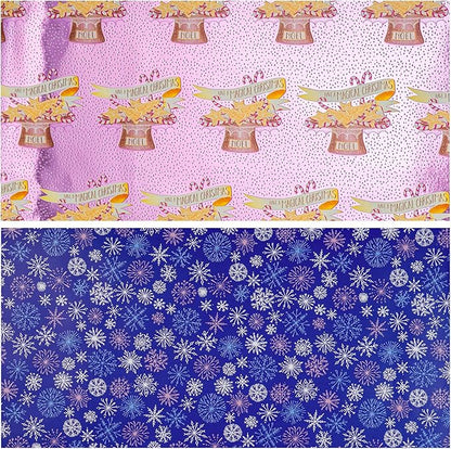 LeZakaa Christmas Purple Wrapping Paper Mini Roll, Have a Magical Christmas Cake Stand, Snowflake in Purple, Metallic Foil, Reversible Design for Winter Holiday Family Gathering, 17 inches x 32.8 Feet