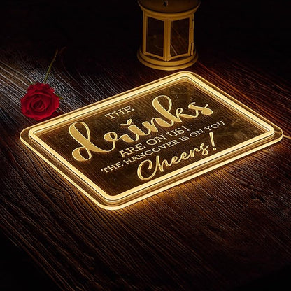 Bar Neon Sign The Drinks Are On Us LED Signs The HanGover is On You Cheers Neon Light Gifts for Wedding Party Bars Pubs Neon Signs Decorations