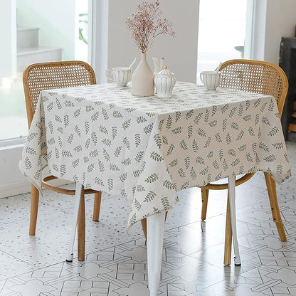 Pastoral Square Tablecloth - 52 x 52 Inch - Beige Linen Table Cloth - Washable Table Cover with Dust-Proof Wrinkle Resistant for Restaurant, Picnic, Bistro, Indoor and Outdoor Dining, Green Leaf