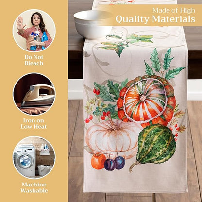 Maison d' Hermine Table Runner 100% Cotton Double Layer Table Runners 72 inches Long for Thanksgiving Christmas Decorations Home Kitchen Dining Party Wedding (Lumina, 14.5" x 72")