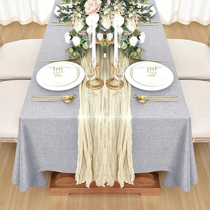 Fitable Faux Linen Tablecloths for Rectangle Tables: Water & Stain Resistant Farmhouse Table Cloth, Washable Burlap Textured Table Covers for Kitchen Dining Party(2 Pack, 60x84 Inch, Light Grey)