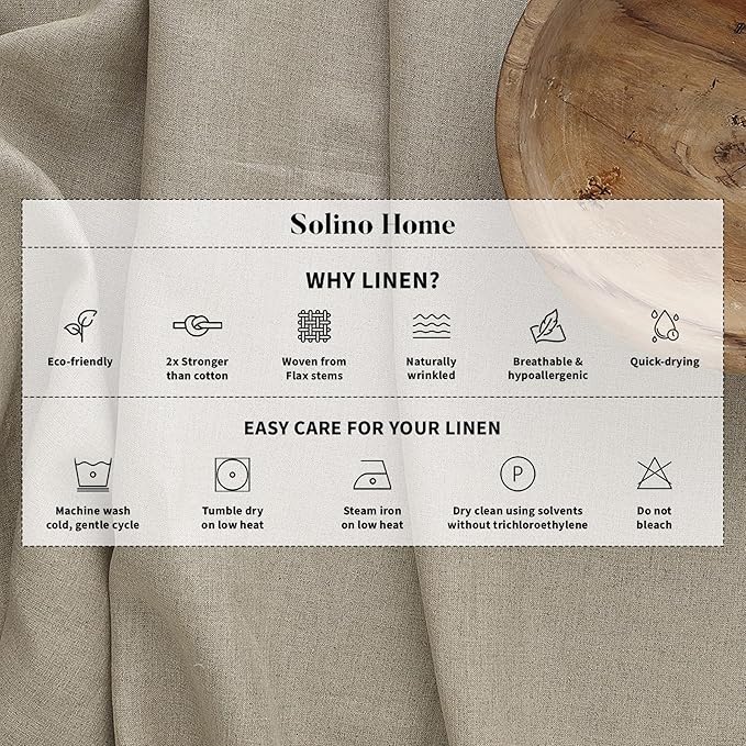 Solino Home Linen Tablecloth for Rectangle Tables 60 x 90 Inch - 100% Pure Linen Caramel Table Cloth - Fete, Machine Washable Cloth Tablecloth for Fall, Autumn, Thanksgiving