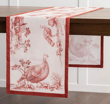 Maison d' Hermine Table Runner 100% Cotton Single Layer Table Runners 36 inches Long for Thanksgiving Christmas Decorations Home Kitchen Dining Party Wedding (Holy Jouy - Red, 14.5" x 36")