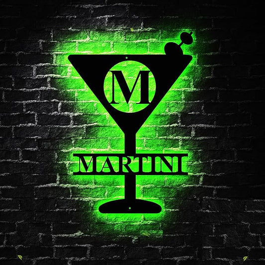 Personalized Martini Initial Name Sign LED Lights, Bar Sign, Bar Sign Decor, Martini Drinker Gift, Gift for Bartender, Shop Owner Gift Idea