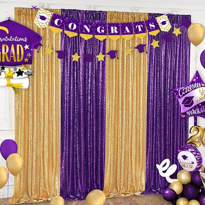 Gold Sequin Backdrop Curtains 2 Panels 2FTx8FT Glitter Gold Photo Backdrop for Wedding Party Stage Decorations