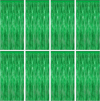 8 Pack Green Streamer, 3.28 FT x 7.05 FT Dinosaur Backdrop, Metallic Tinsel Backdrop FOI Fringe Curtains Party Streamer, Jungle Decor Green Streamer Party Decorations Photo Booth Props