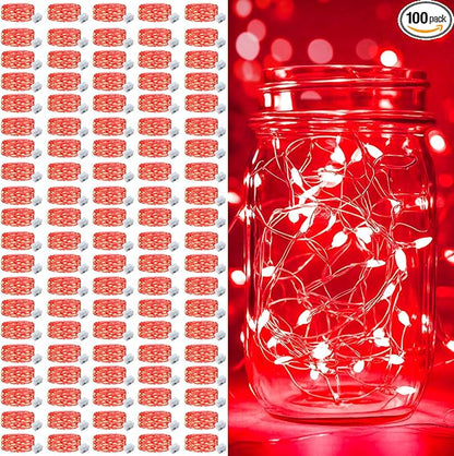 pozzolanas 100 Pack Red Battery Operated String Lights - 7ft Waterproof Fairy Lights with 20 LEDs for Home, Mason Jar, Party, Wedding, Halloween, Christmas Decorations