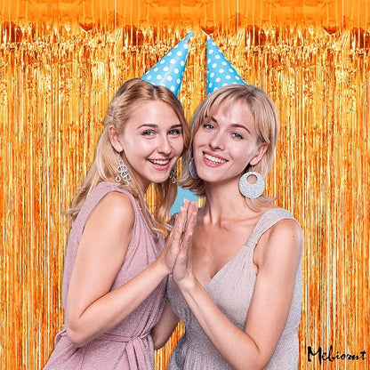 4 Pack Orange Fringe Curtain Backdrop, 3.2Ft x 6.6Ft Metallic Tinsel Foil Fringe Streamers Background for Photo Booth Birthday Wedding Baby Shower Carnival Easter Mother’s Day Party Decorations