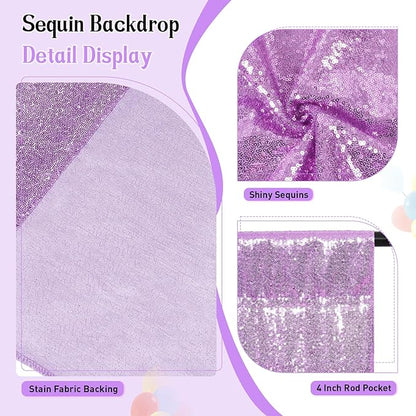 SquarePie Sequin Backdrop Curtain Not See Through Thick Glitter Background for Party 6FT x 6FT Lavender