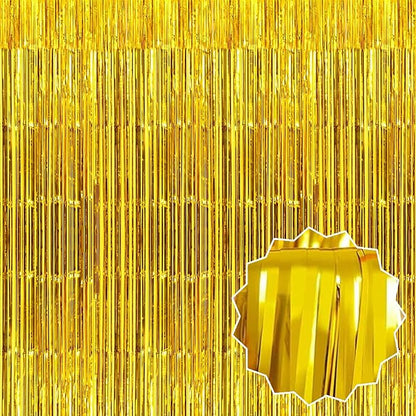 6 Pack Gold Foil Fringe Curtains Backdrop, 3.28 x 8.2 Ft Metallic Streamers Tinsel Curtains Background for Photo Booth, Birthday, Weddings, Carnivals, Graduation, Themed Party Decorations