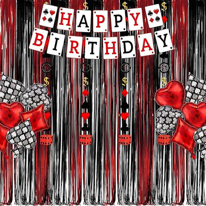 Black Red Party Streamers Backdrop - GREATRIL Foil Fringe Tinsel for Stranger/Friday Party/Halloween Party Decorations - 3.2ft X 8.2ft - 2 Packs