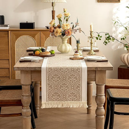 Table Runners 63 Inches,Waterproof Boho Table Runner with Tassel Fringe,Table Runner for Party Coffee Table