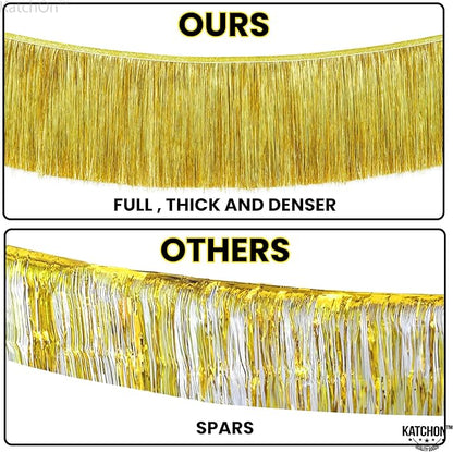 KatchOn, Pack of 2 Gold Fringe Garland - Gold Tinsel Banner for Birthday Party Decorations, Bridal Shower | Golden Foil Curtains for Golden Party Decor, Wedding, New Years Decorations