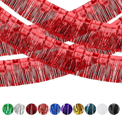 4 Pack Fringe Curtains, Metallic Foil Fringe Garland Shiny Tassel Float Parade Decorations for Trailer Car Graduation Homecoming Outdoor Indoor 4th of July Party (Red)