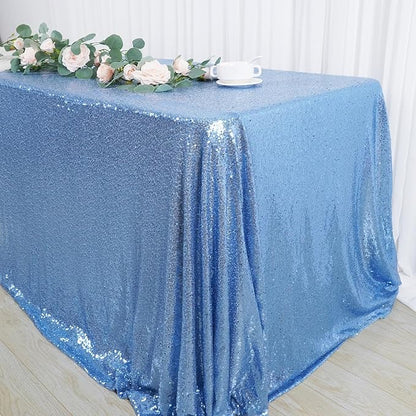 SquarePie Sequin Tablecloth 50 x 72 Inch Baby Blue Sparkly Table Linen for Wedding Party