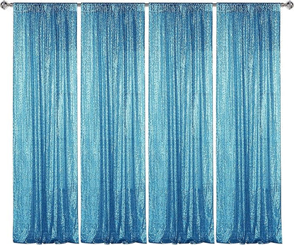 Sugargirl Turquoise Sequin Backdrop Curtain 4 Panels 2FTx8FT Glitter Turquoise Background Drapes Sparkle Photography Backdrop for Party Wedding Birthday Wall Decoration