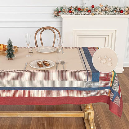 MYSKY HOME Cotton Table Cloth, Rustic Striped Fall Tablecloth, Farmhouse Table Cloth Waterproof Wrinkle Free Halloween Tablecloth Washable for Rectangle/Oblong, 55''x86'', Red