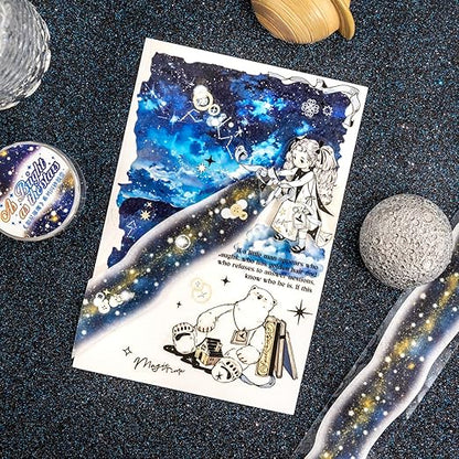 Galaxy-Themed Washi Tape Set, 4 Rolls of Decorative Glitter Tapes for Scrapbooking, Junk Journaling, DIY Crafts, and Art Supplies