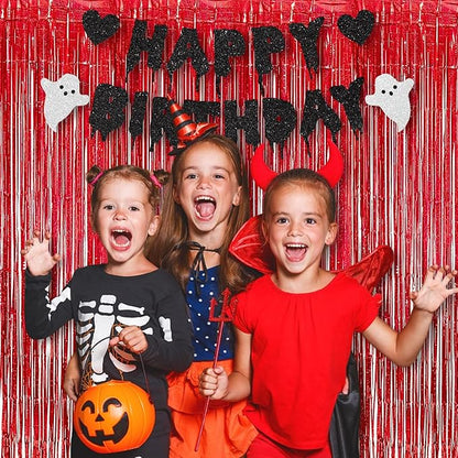 BRAVESHINE Red Tinsel Foil Fringe Curtains - 2Pcs 3.2x8.2ft Holidays Photo Booth Backdrop for Girl/Birthday/Valentine’s/Christmas/Bridal/Bachelorette/Anniversary/Engagement Party/Halloween Decorations