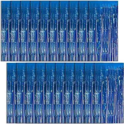 20 Pack Foil Curtain Backdrop Blue Metallic Tinsel Foil Fringe Curtains Photo Booth Props for Birthday Wedding Engagement Baby Shower Bachelorette Christmas Holiday Celebration Party Decorations