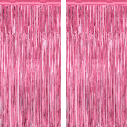2 Pack Pink Party Decorations, 3.28 FT x 7.05 FT Pink Backdrop, Metallic Tinsel Backdrop Fringe Curtains Backdrop Curtains, Photo Backdrop Party Supplies Birthday Party Decorations