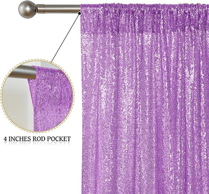 Sugargirl Lavender Purple Sequin Backdrop Curtain 4 Panels 2FTx8FT Glitter Lavender Background Drapes Sparkle Photography Backdrop for Party Wedding Birthday Wall Decoration
