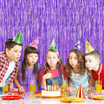Purple Foil Curtain Backdrop, 2Pack Metallic Tinsel Foil Fringe Curtains Photo Booth Props for Birthday Wedding Engagement Bachelorette Baby Shower Christmas Holiday Celebration Party Decorations