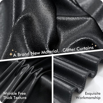 10ft x 10ft Black Glitter Sequin Backdrop Curtain for Parties, Wrinkle Free Sparking Backdrop Drapes, 2 Panels 5x10ft Shimmer Photo Back Drop Cloth for Wedding Birthday Photography Background