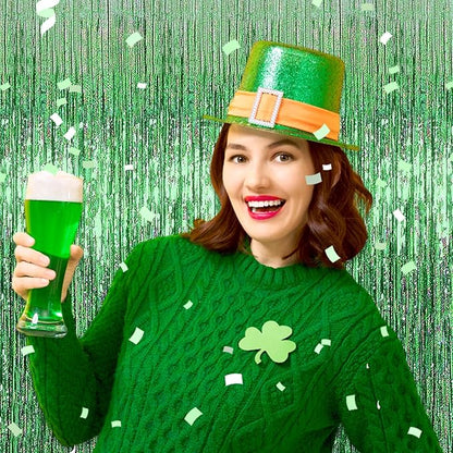6 Pack Light Green Foil Fringe Curtain Backdrop, 3.28Ft x 8.2Ft Metallic Tinsel Foil Fringe Streamer Curtains for Photo Booth, Valentine's Day, Christmas Day, New Year, Wedding Party Decorations