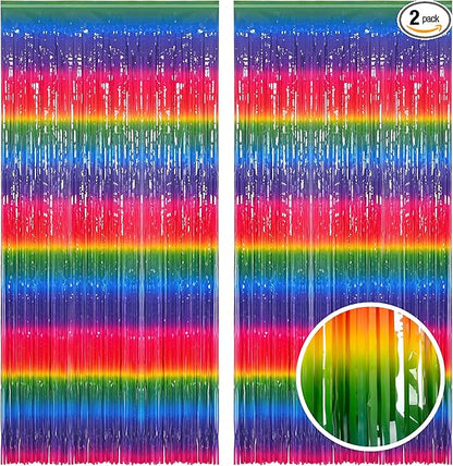 Gradient Colorful Party Streamers Backdrop - GREATRIL Party Backdrop Curtains for Candyland/Unicorn/Neon Glow/Rainbow Themed Birthday Decorations - 1m x 2.5m - Pack of 2